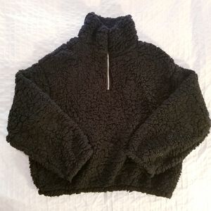 H&M | Black Polar Fleece Teddy Sherpa Sweater Coat Jacket Half Zip